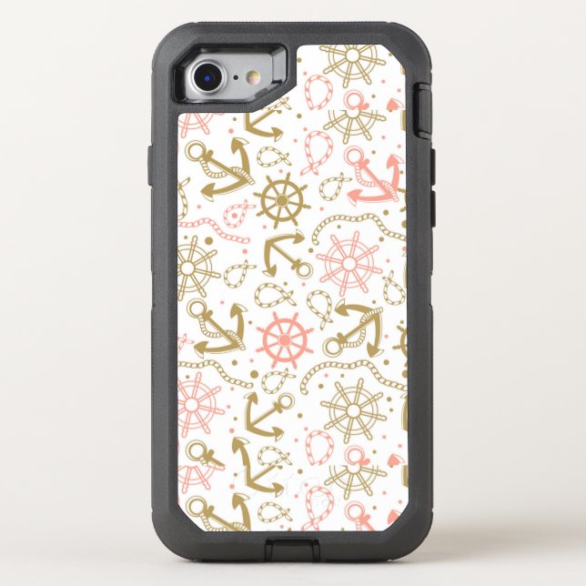 Golden Anchor Pattern Otterbox iPhone Case (Back)