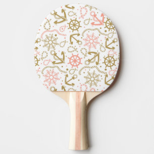 Golden Anchor Pattern Ping-Pong Paddle