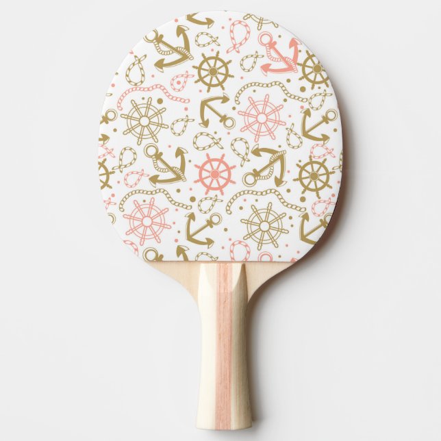 Golden Anchor Pattern Ping-Pong Paddle (Front)