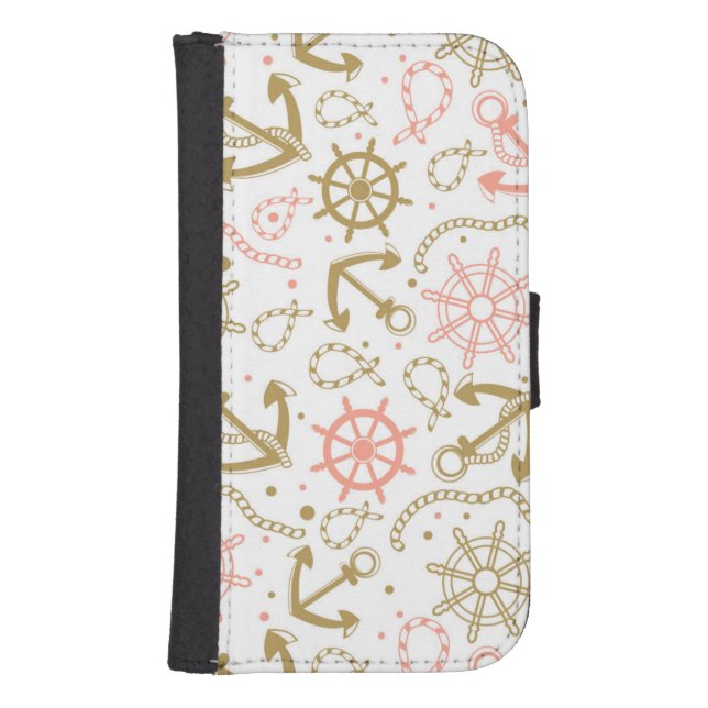 Golden Anchor Pattern Samsung Galaxy Wallet Case (Front)