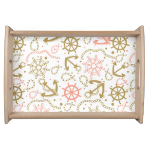 Golden Anchor Pattern Serving Tray