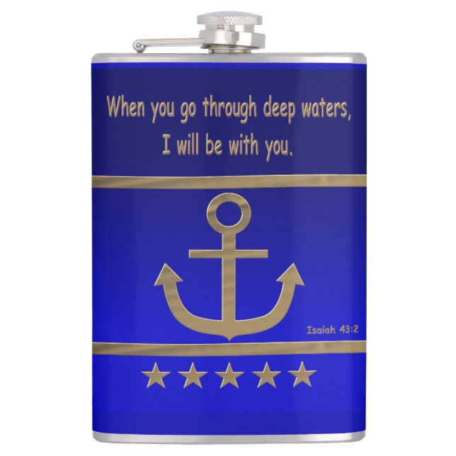 Golden Anchor, symbols of the love ,Isaiah 43:2  Flask (Front)