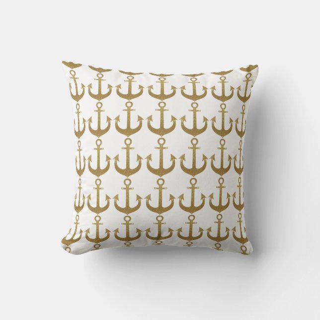 golden anchors beach house outdoor pillow (Front)