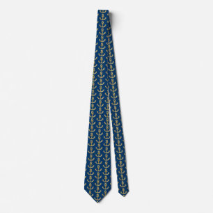 Golden anchors pattern neck tie