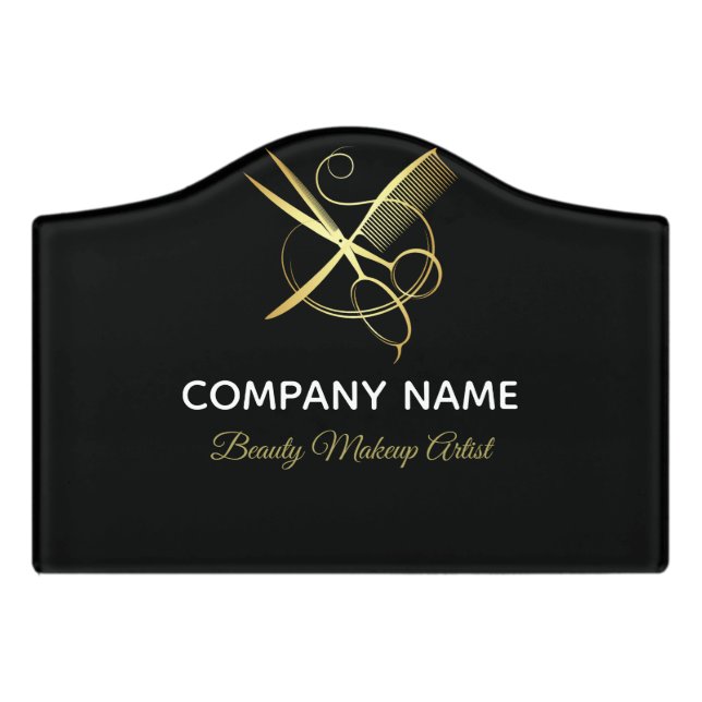 Golden and Black Beauty Salon Door Sign (Small Crest Front)