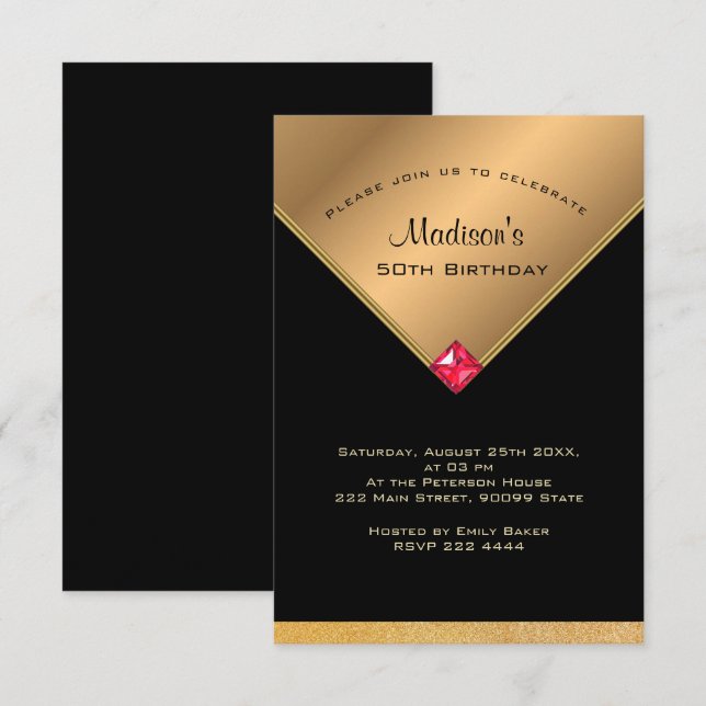 Golden and Black Birthday Invitation (Front/Back)