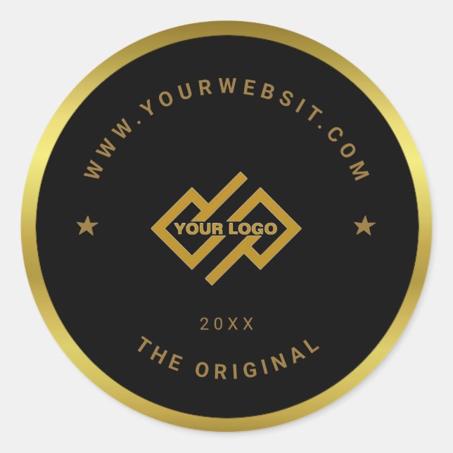 Golden and Black / Custom Business Logo Classic Round Sticker (Front)