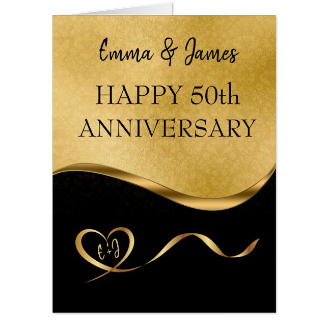 Golden And Black Design Wedding Anniversary Card (Front)