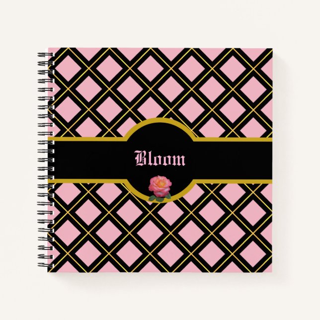 Golden and Black Diamond Pattern Notebook (Front)