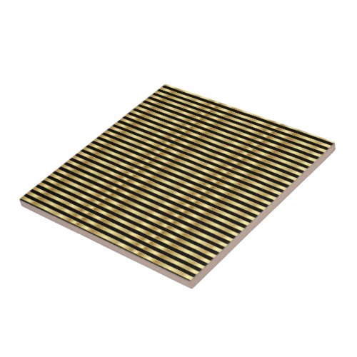 Golden and Black Elegant Stripes Ceramic Tile