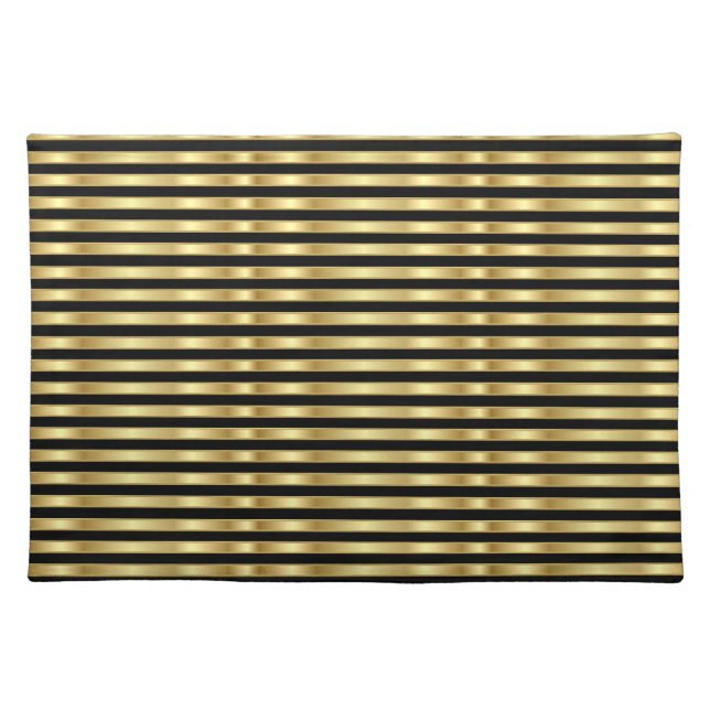 Golden and Black Elegant Stripes Cloth Placemat (Front)