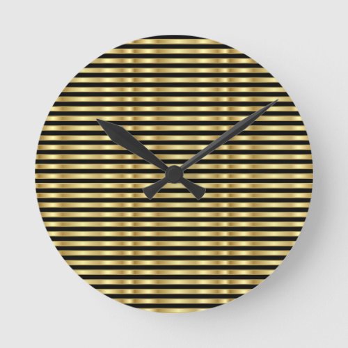 Golden and Black Elegant Stripes Round Clock