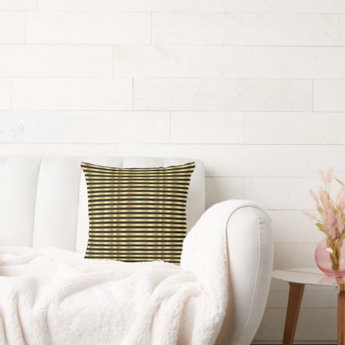 Golden and Black Elegant Stripes Throw Pillow