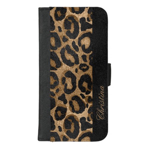 Golden and Black glitter  Leopard Jaguar print iPhone 87 Plus Wallet Case