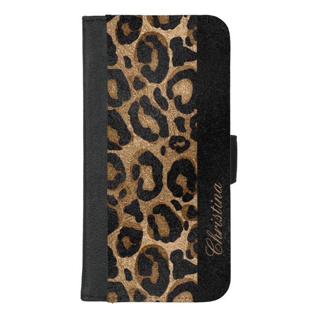 Golden and Black glitter  Leopard/ Jaguar print iPhone Wallet Case (Front)
