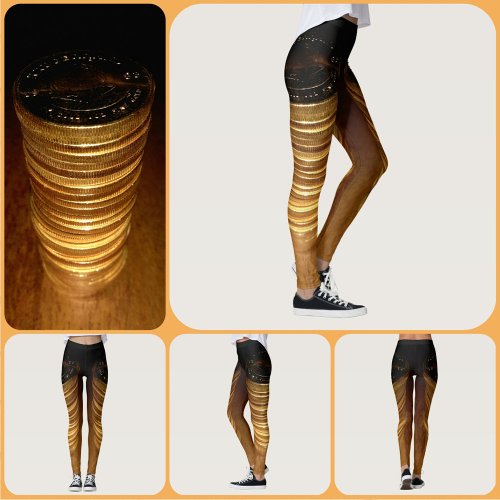 Golden and Black Stacks of Gold Coins Leggings