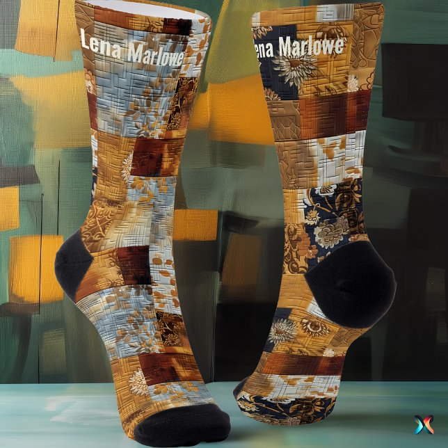 Golden and Blue Patchwork Socks – Custom Artistic  (Creator Uploaded)