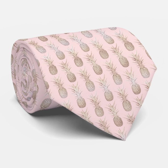 Golden and blush pineapples pattern neck tie (Rolled)