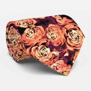 Golden and Bronze Roses Pattern Neck Tie