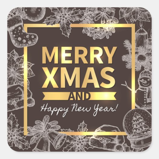 Golden and Chalk Merry Christmas Happy New Year