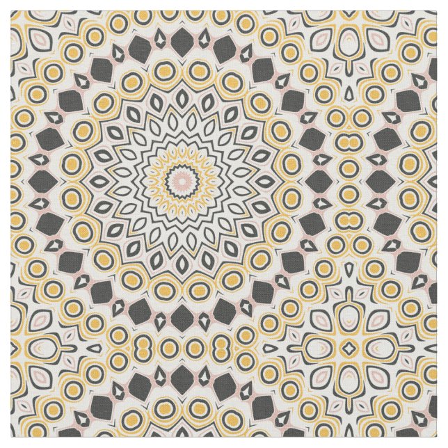 Golden and Charcoal Mandala Pattern Fabric (Close Up)
