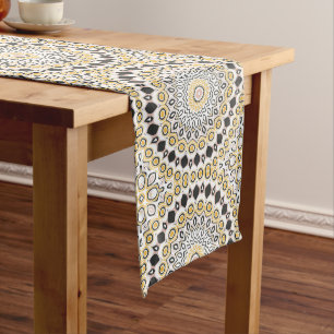Golden and Charcoal Mandala Pattern Medium Table Runner