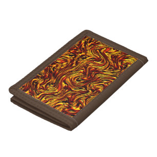 Golden and coral or vivid red texture tri-fold wallet