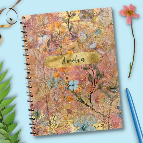 Golden and Green Colour Tones Elegant Floral  Notebook