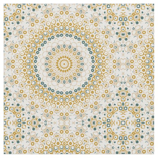 Golden and Green Geometric Mandala Pattern Fabric