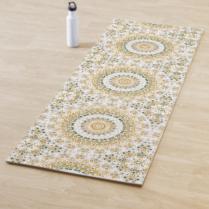 Golden and Green Geometric Mandala Pattern Yoga Mat