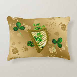 Golden and Green Shamrocks Harp Accent Pillow
