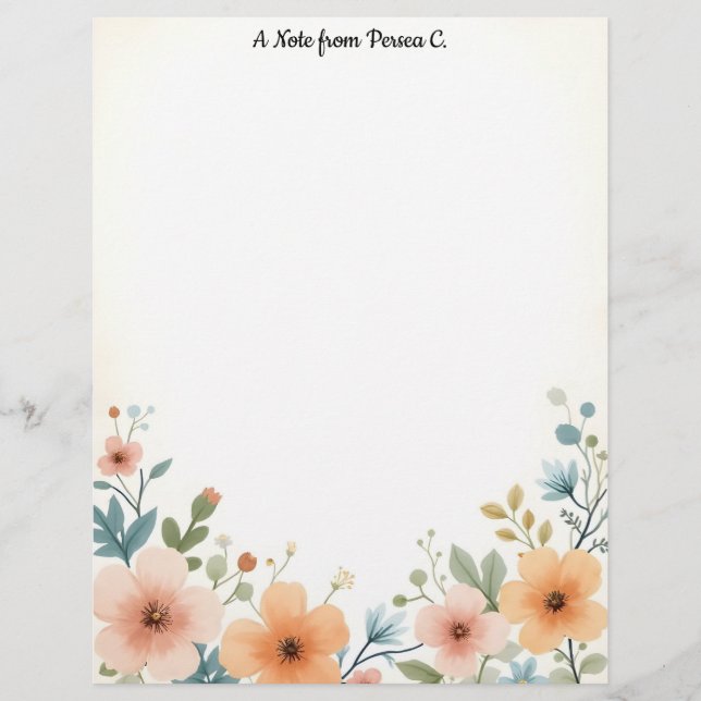 Golden and Ivory Flowers Stationery Paper (Front)