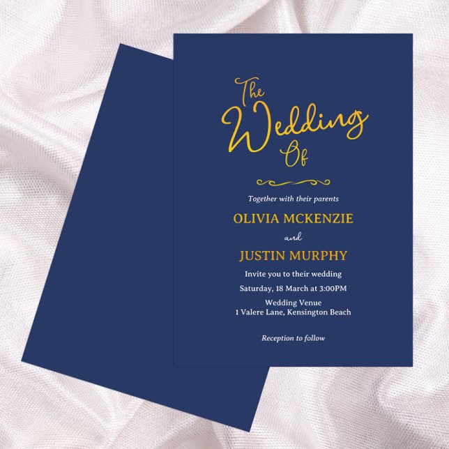 Golden And Navy Blue Script  Invitation Foil Invitation (Creator Uploaded)