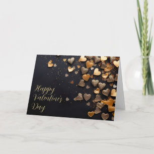 Golden and Pink hearts on black ground Valentine's Card