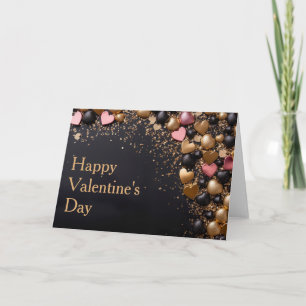 Golden and Pink hearts on black ground Valentine's Card