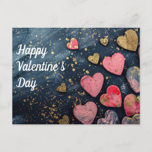 Golden and Pink Hearts on dark ground Valentine's Postcard