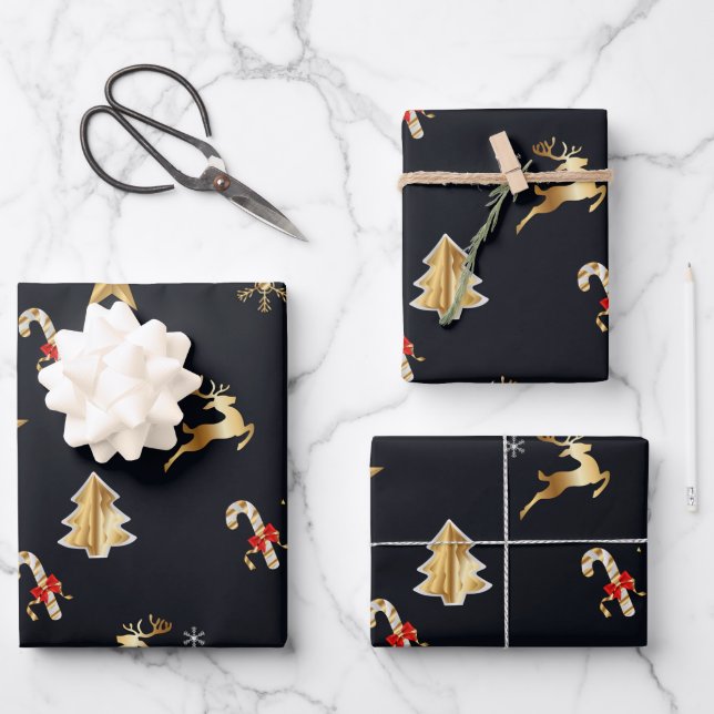 Golden And Red Christmas Symbols  Wrapping Paper Sheets (Front)
