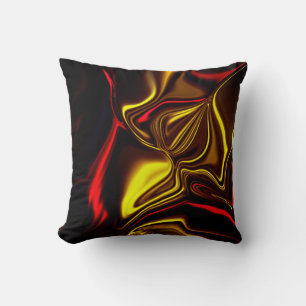 Golden and red curved strokes with dark parts throw pillow