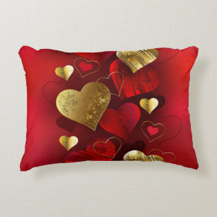 Golden and red valentines accent pillow