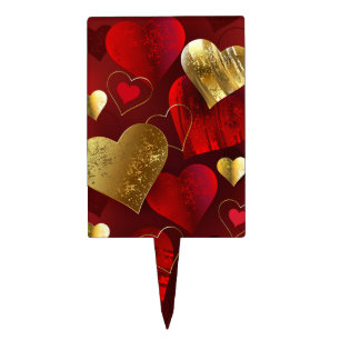 Golden and red valentines cake topper