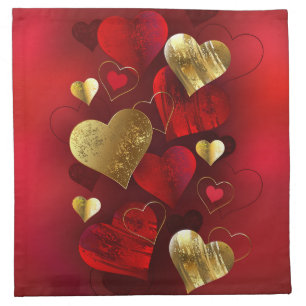 Golden and red valentines cloth napkin