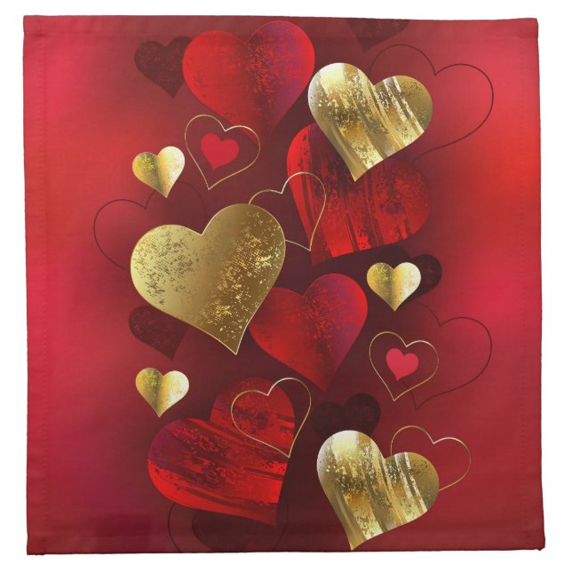 Golden and red valentines cloth napkin (Front)