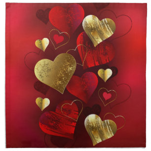 Golden and red valentines cloth napkin
