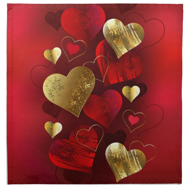 Golden and red valentines cloth napkin (Front)