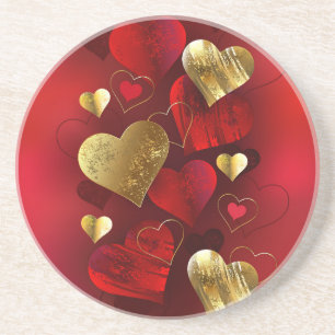 Golden and red valentines coaster