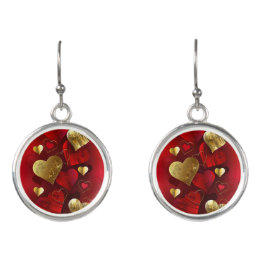 Golden and red valentines earrings