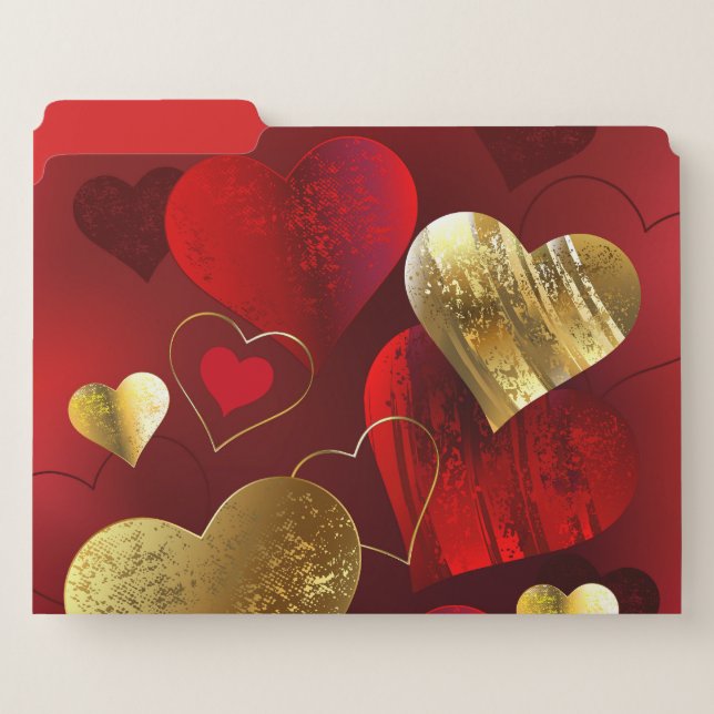 Golden and red valentines file folder (Front Left)