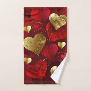 Golden and red valentines hand towel