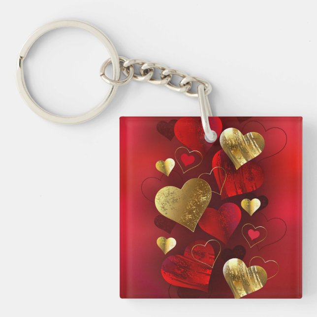 Golden and red valentines keychain (Front)