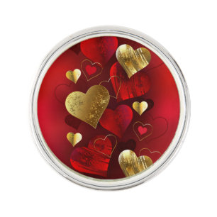 Golden and red valentines lapel pin